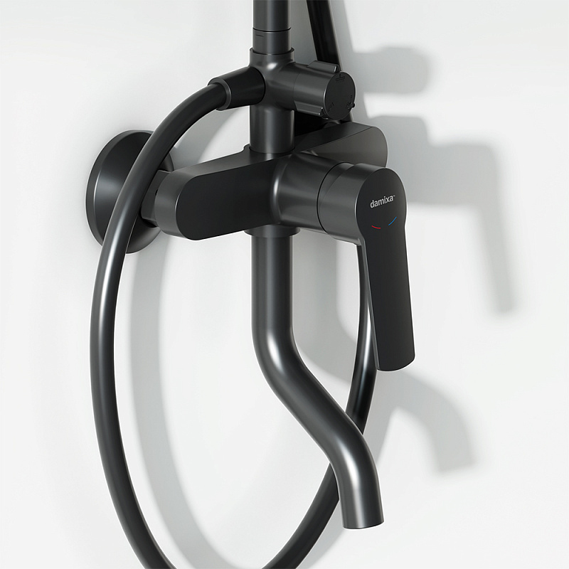 Душевая система Damixa Jupiter 977740300 стойка с тропическим душем, смесителем, изливом, черная матовая