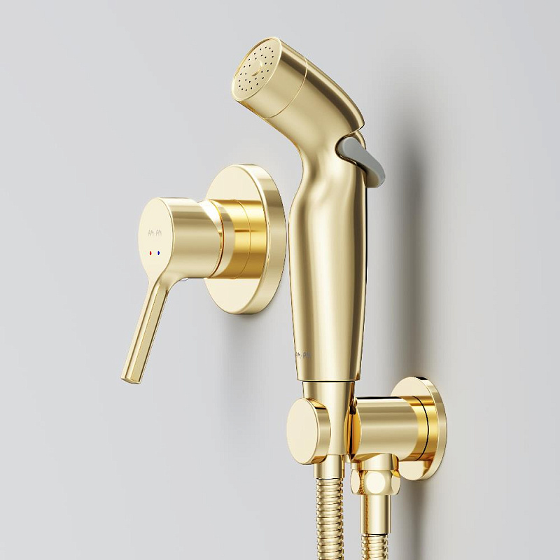 Гигиенический душ со смесителем AM.PM X-Joy S F40H85B99 золото встраиваемый, шланг 1200, держатель