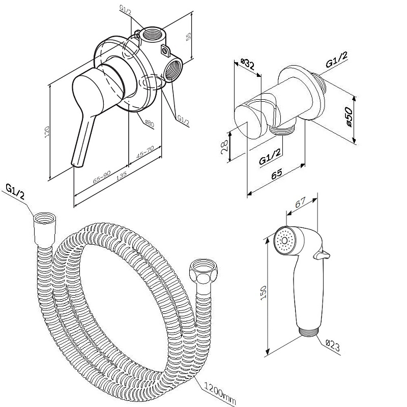 Гигиенический душ со смесителем AM.PM X-Joy S F40H85B99 золото встраиваемый, шланг 1200, держатель