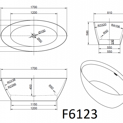 Ванна Frank F6123 White 170x81 отдельностоящая белая, 12525