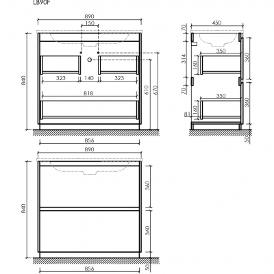 Тумба напольная под раковину SANCOS Libra Floor, белый глянец 890х450х840 мм, LB90FW