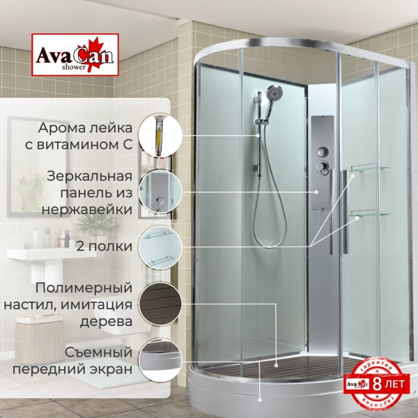 Душевая кабина AvaCan EM2811RNT 110x80 см без крыши прозрачная