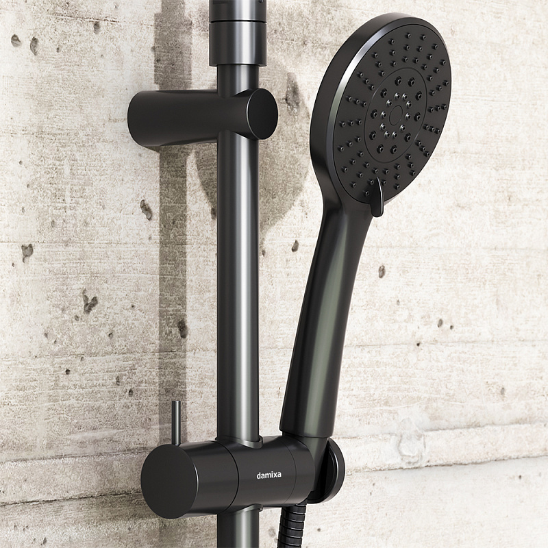 Душевая система Damixa Jupiter 977730300 стойка с тропическим душем, смесителем, изливом, черная матовая