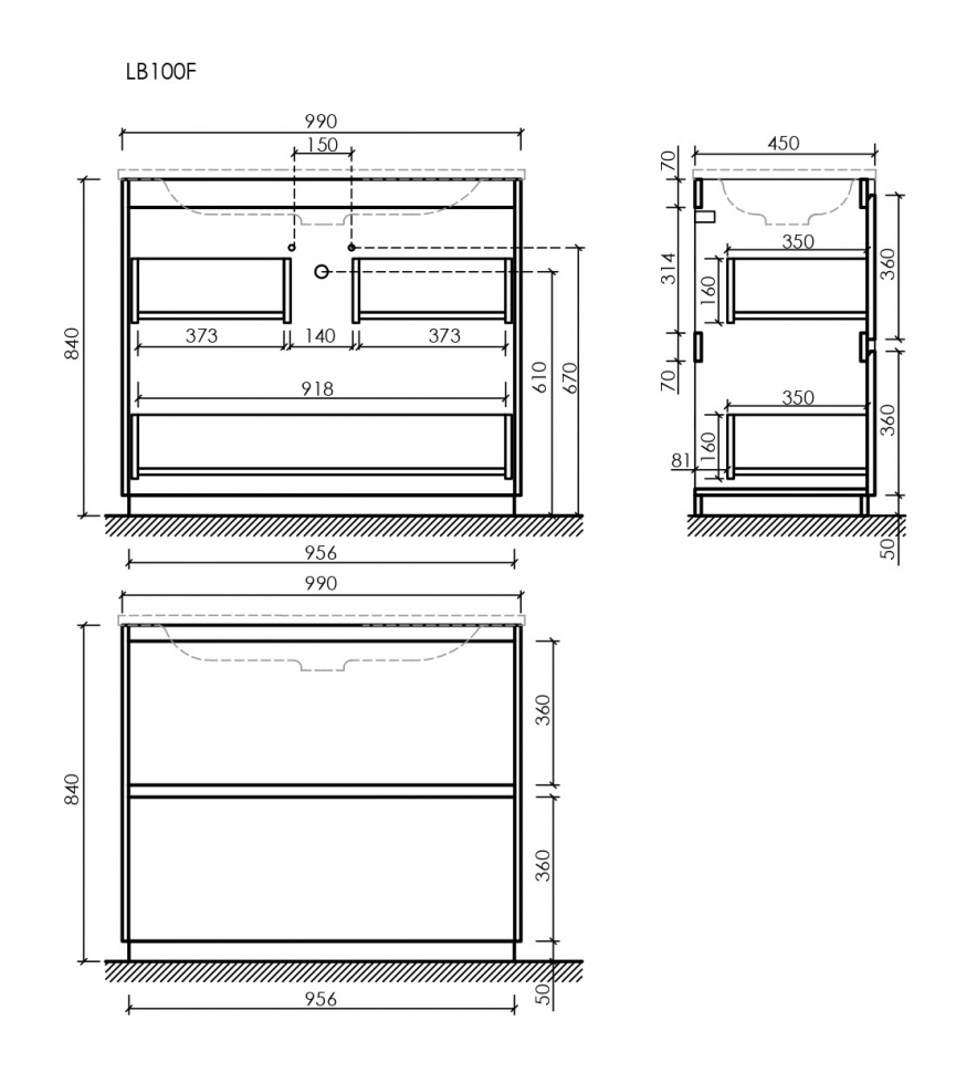 Тумба напольная под раковину SANCOS Libra Floor, белый глянец 990х450х840 мм, LB100FW