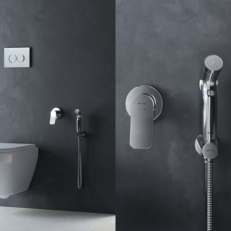 Гигиенический душ со смесителем AM.PM X-Joy F40H85A00 хром встраиваемый, шланг 1200, держатель