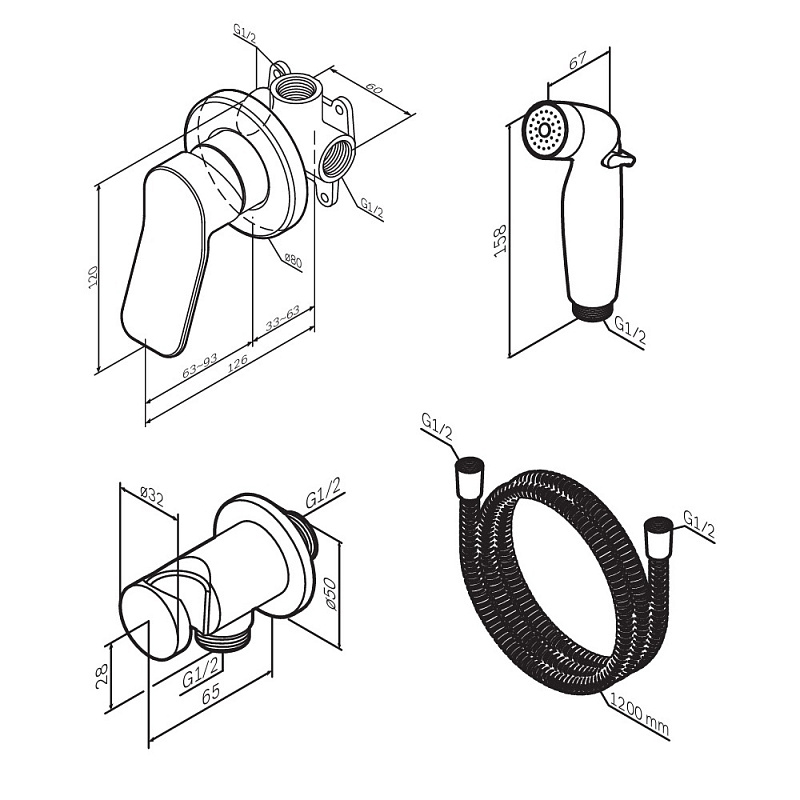 Гигиенический душ со смесителем AM.PM X-Joy F40H85A00 хром встраиваемый, шланг 1200, держатель