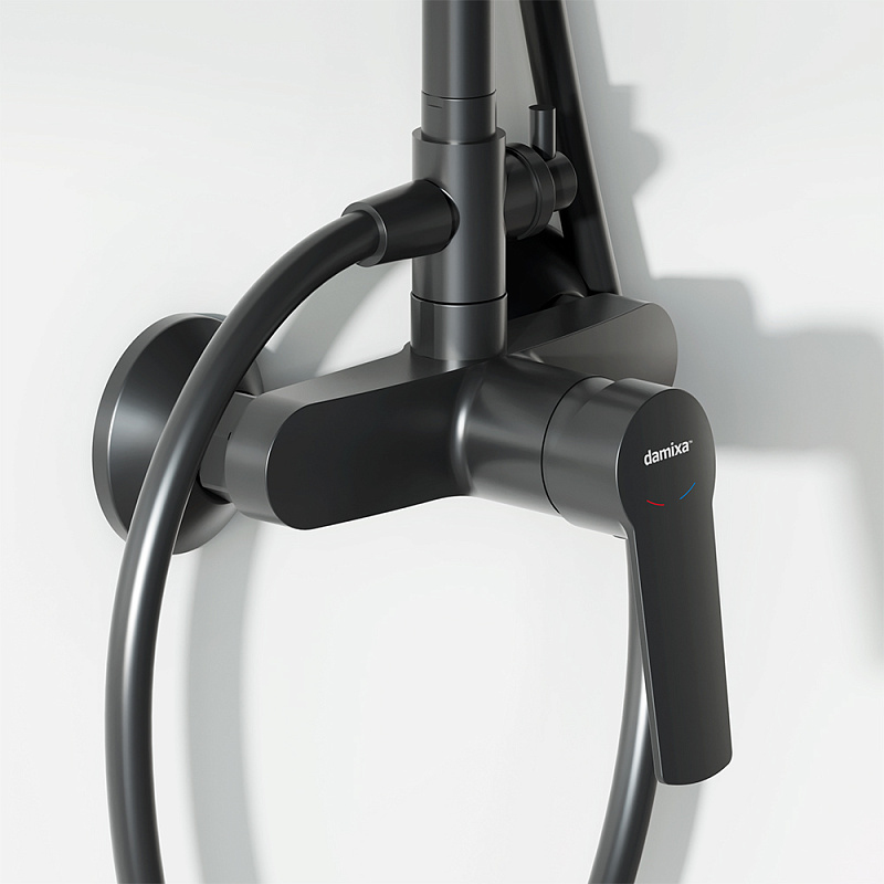 Душевая система Damixa Jupiter 977710300 стойка с тропическим душем, смесителем, черная матовая