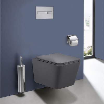 Унитаз подвесной Q-Line VT1-12MA безободковый, ультратонкое soft close сиденье, антрацит матовый