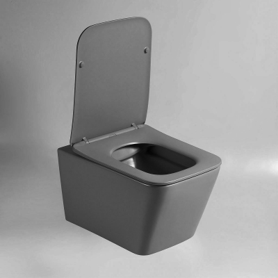 Унитаз подвесной Q-Line VT1-12MA безободковый, ультратонкое soft close сиденье, антрацит матовый