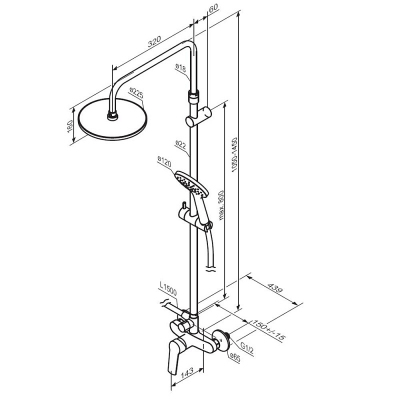 Душевая система Damixa Jupiter 977710000 стойка с тропическим душем, смесителем, хром