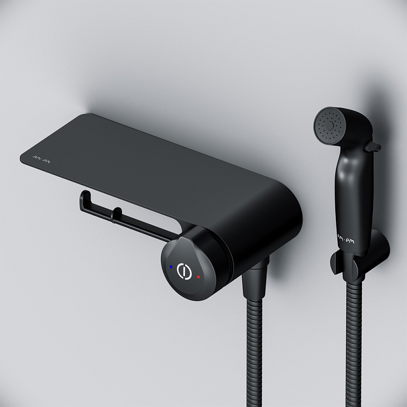 Гигиенический душ со смесителем AM.PM X-Joy F0H85A822 черный встраиваемый, полка, шланг 1200, держатель туалетной бумаги