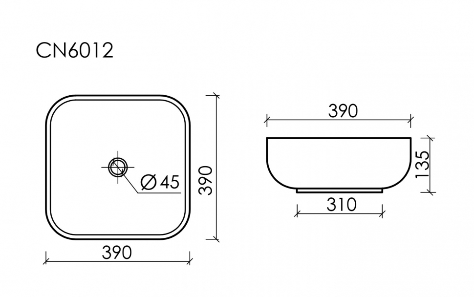 Умывальник CERAMICANOVA Element чаша накладная квадратная CN6012