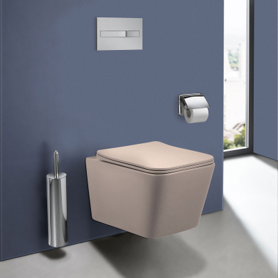 Унитаз подвесной Q-Line VT1-12MC безободковый, ультратонкое soft close сиденье, капучино матовый