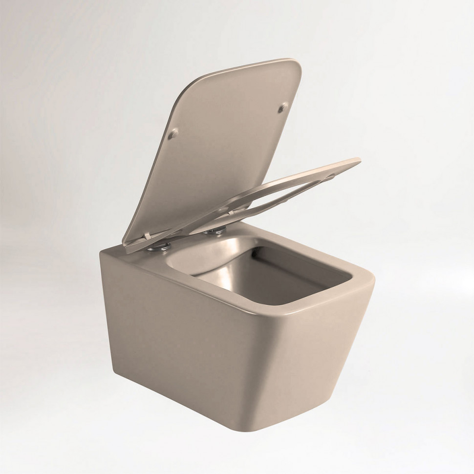 Унитаз подвесной Q-Line VT1-12MC безободковый, ультратонкое soft close сиденье, капучино матовый