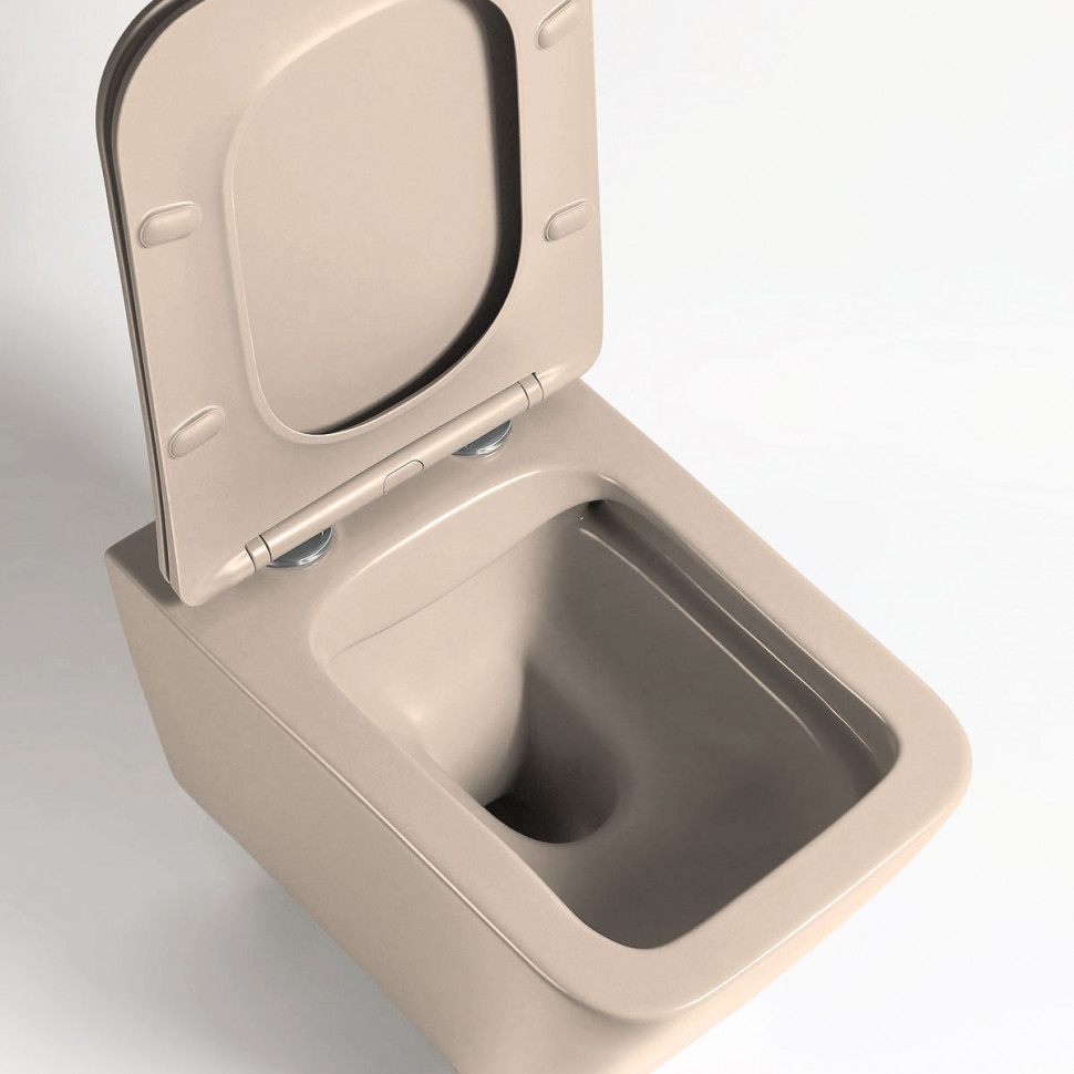 Унитаз подвесной Q-Line VT1-12MC безободковый, ультратонкое soft close сиденье, капучино матовый