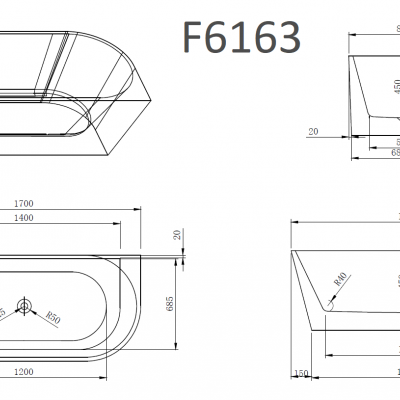 Ванна Frank F6163 White 170x80 белая пристенная, 12530