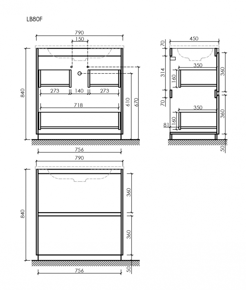 Тумба напольная под раковину SANCOS Libra Floor, дуб галифакс натуральный 790х450х840 мм, LB80FEG