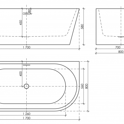 Ванна SANCOS First акриловая отдельностоящая, белый 1700x800x580мм, FB10