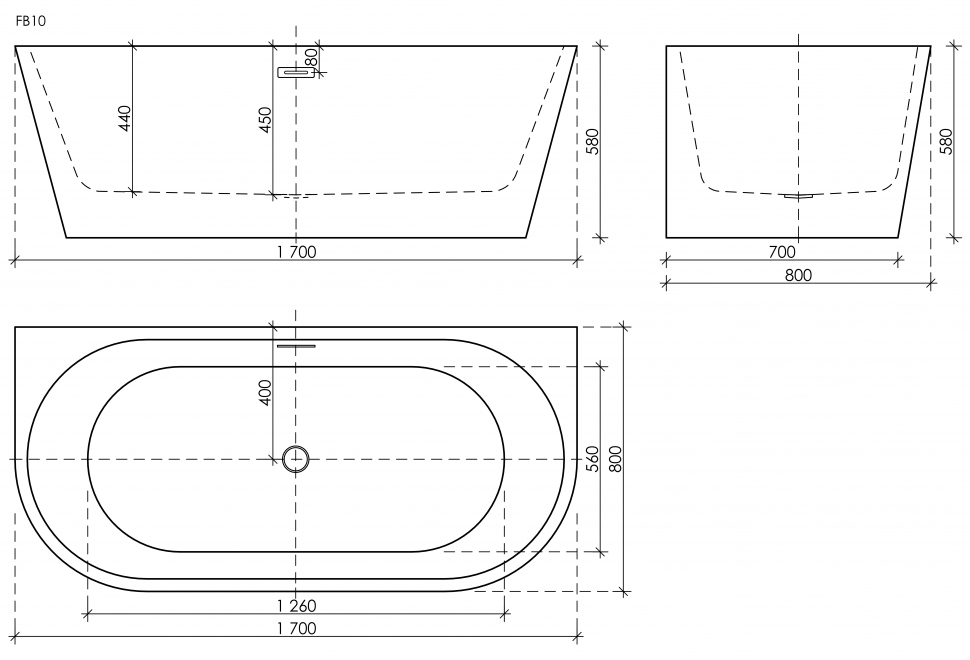 Ванна SANCOS First акриловая отдельностоящая, белый 1700x800x580мм, FB10