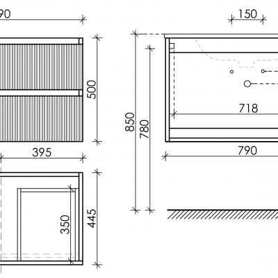 Тумба подвесная SANCOS Snob T, Bianco 790х445х500, под столешницу без отверстия под смеситель, цвет Black Sky, SNT80W