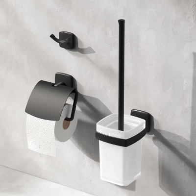 Ершик для унитаза AM.PM Gem A9033422 со стеклянной настенной подставкой, черный