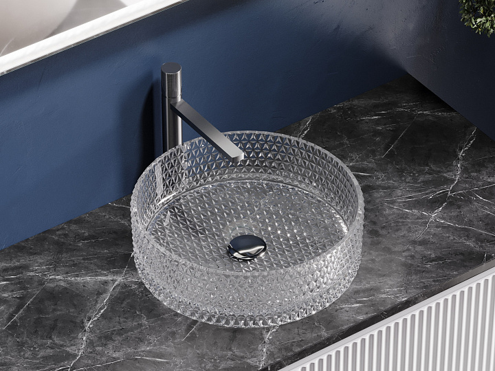 Умывальник CERAMICANOVA Cristal чаша накладная круглая (прозрачная) CN6062