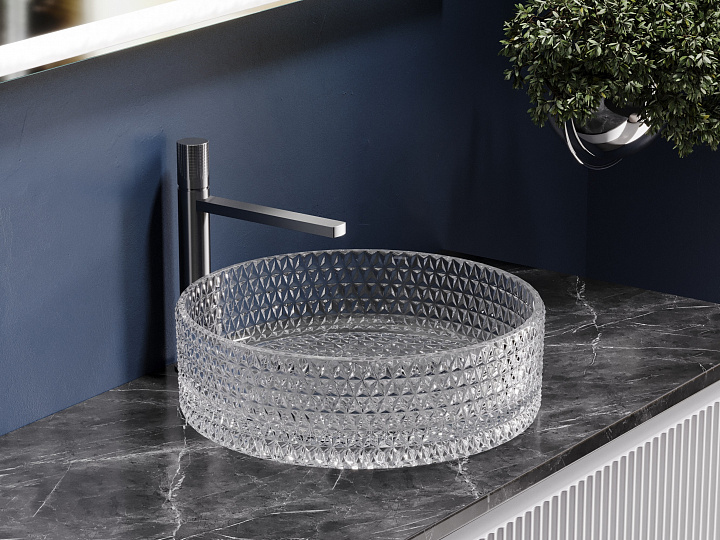 Умывальник CERAMICANOVA Cristal чаша накладная круглая (прозрачная) CN6062