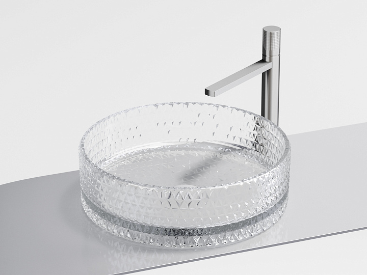 Умывальник CERAMICANOVA Cristal чаша накладная круглая (прозрачная) CN6062