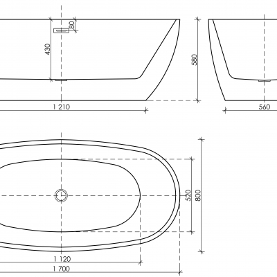 Ванна SANCOS Flo акриловая отдельностоящая, белый 1700x800x580мм, FB02