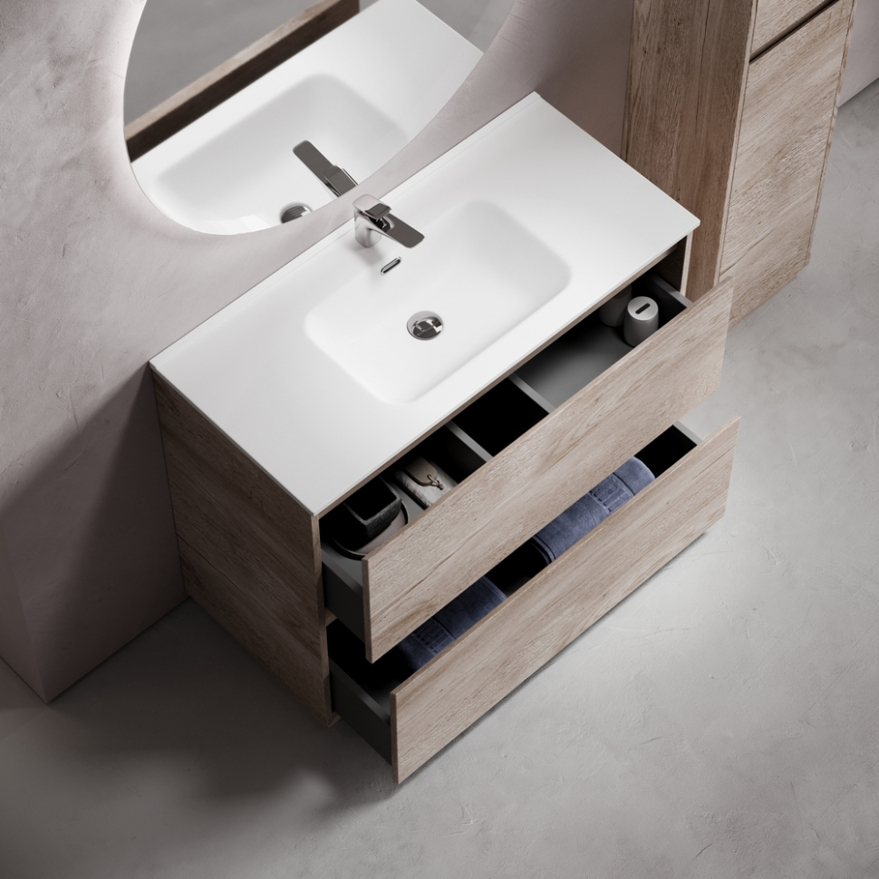 Тумба напольная под раковину SANCOS Libra Floor, дуб галифакс натуральный 990х450х840 мм, LB100FEG