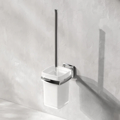 Ершик для унитаза AM.PM Gem A9033400 со стеклянной настенной подставкой, хром