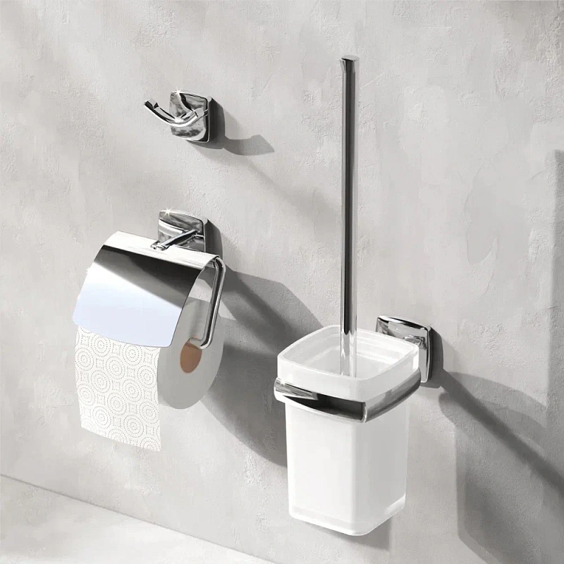 Ершик для унитаза AM.PM Gem A9033400 со стеклянной настенной подставкой, хром