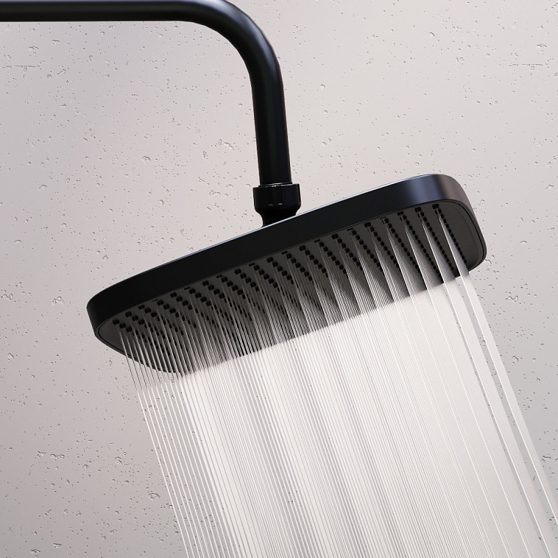 Душевая система Damixa Gala 953800300 стойка с тропическим душем, термостатом, смесителем, черная матовая