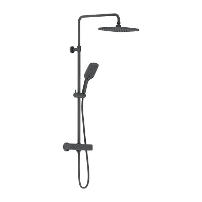 Душевая система Damixa Gala 953800300 стойка с тропическим душем, термостатом, смесителем, черная матовая