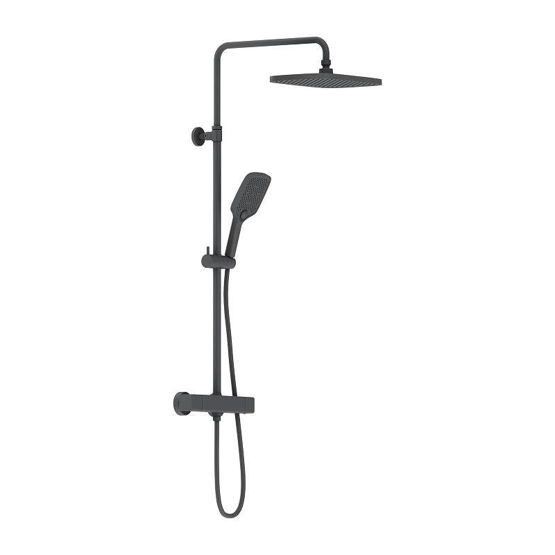 Душевая система Damixa Gala 953800300 стойка с тропическим душем, термостатом, смесителем, черная матовая