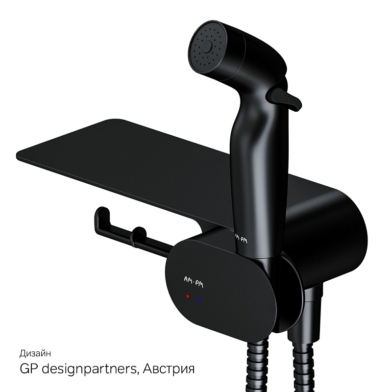 Гигиенический душ со смесителем AM.PM Like F0202622 черный встраиваемый, полка, шланг 1200, держатель туалетной бумаги