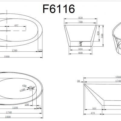 Ванна Frank F6116 180x85 отдельностоящая, 12522