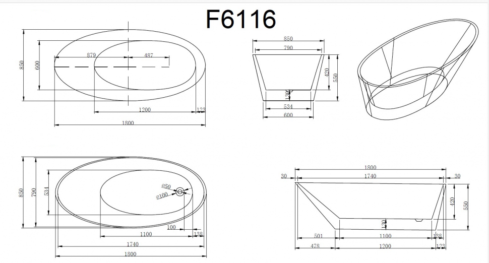 Ванна Frank F6116 180x85 отдельностоящая, 12522