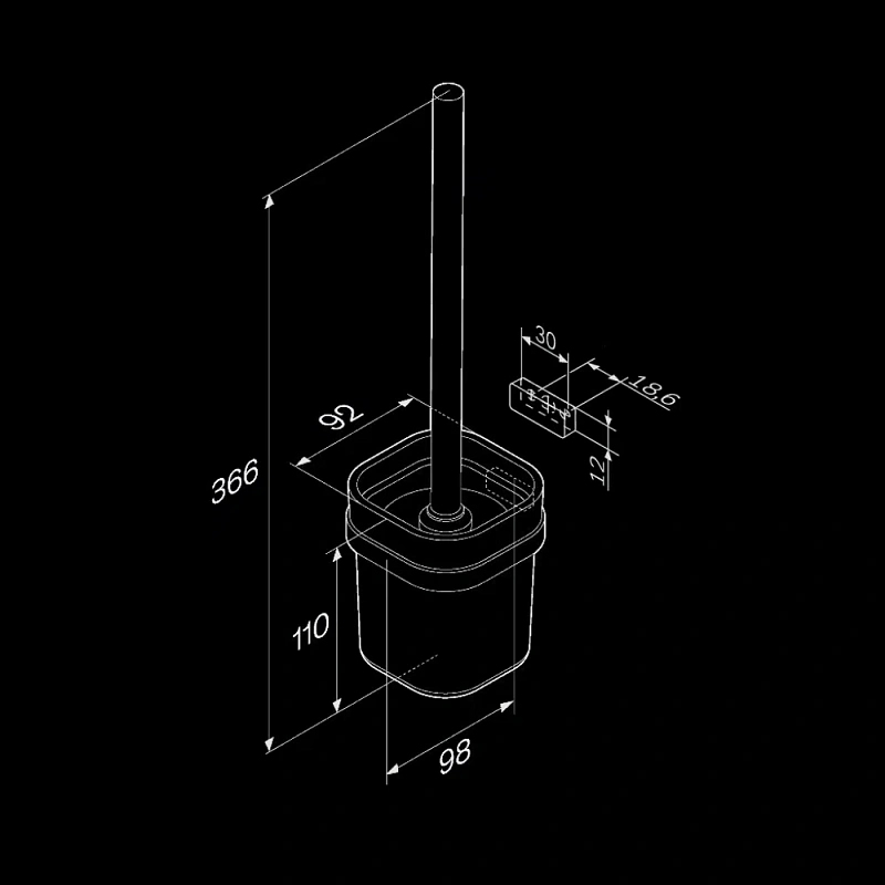 Ершик для унитаза AM.PM Func A8F33322 со стеклянной настенной подставкой, черный
