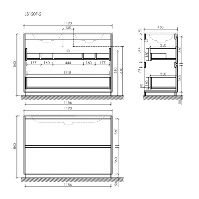 Тумба напольная под раковину SANCOS Libra Floor, дуб чарльстон 1190х450х840 мм, LB120-2ECH