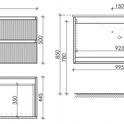 Тумба подвесная SANCOS Snob T, Bianco 995х445х500, под столешницу без отверстия под смеситель, цвет Black Sky, SNT100W