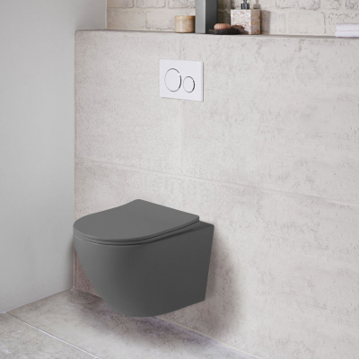 Унитаз подвесной Globo VT1-14SMA безободковый, ультратонкое сиденье soft-close, антрацит матовый