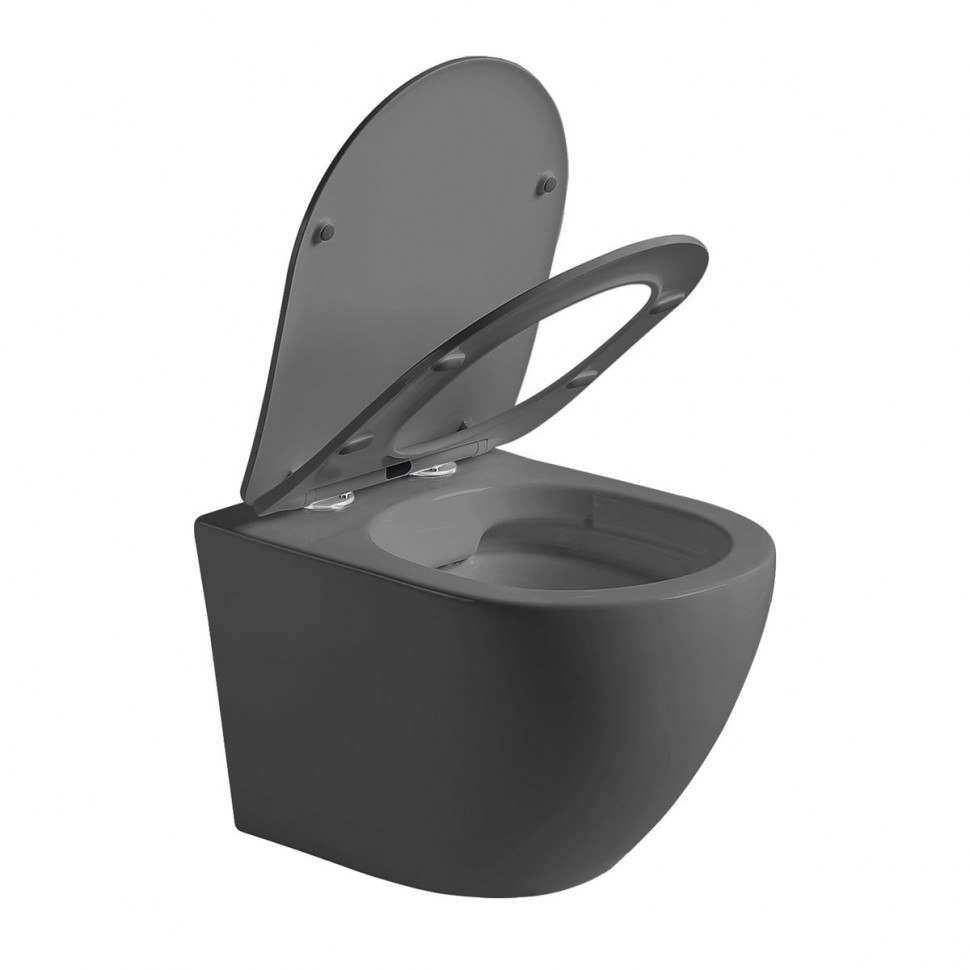 Унитаз подвесной Globo VT1-14SMA безободковый, ультратонкое сиденье soft-close, антрацит матовый