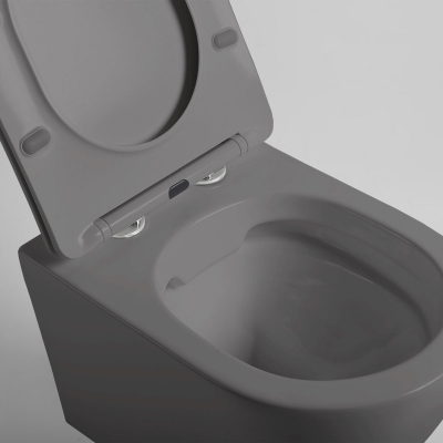 Унитаз подвесной Globo VT1-14SMA безободковый, ультратонкое сиденье soft-close, антрацит матовый