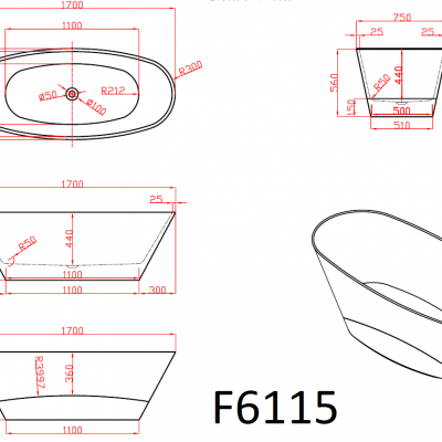 Ванна Frank F6115 170x75 отдельностоящая, 12521