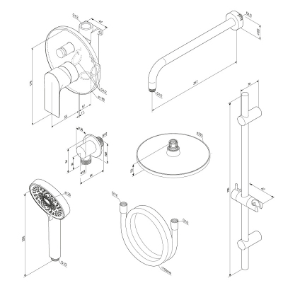 Встраиваемая душевая система Damixa Apollo 947530000 хром: тропический верхний душ, ручной душ