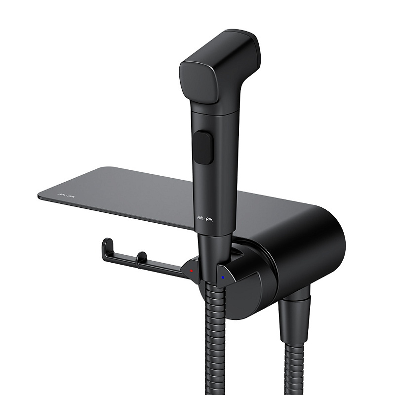 Гигиенический душ со смесителем AM.PM Func F0H8F922 черный встраиваемый, полка, шланг 1200, держатель туалетной бумаги