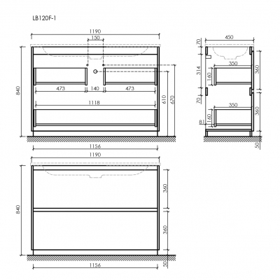 Тумба напольная под раковину SANCOS Libra Floor, дуб чарльстон 1190х450х840 мм, LB120-1ECH