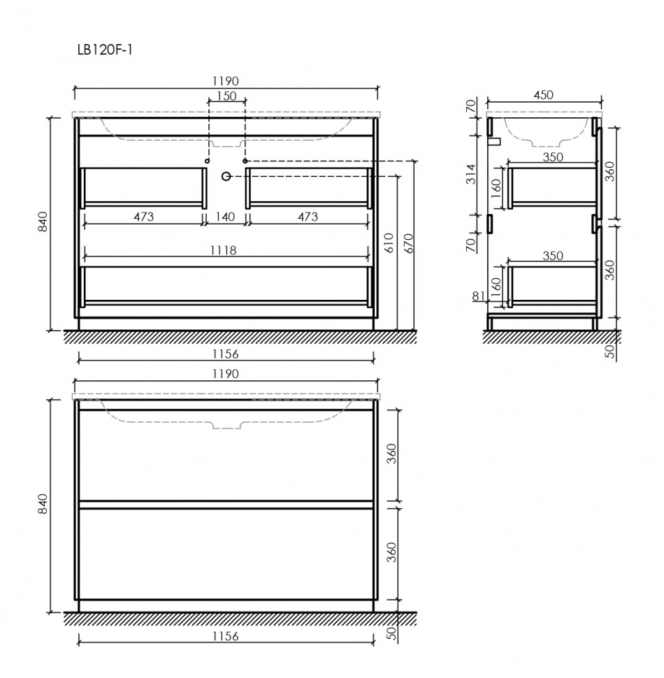 Тумба напольная под раковину SANCOS Libra Floor, дуб чарльстон 1190х450х840 мм, LB120-1ECH