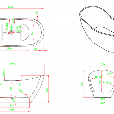 Ванна Frank F6107 Black/White 170x75 отдельностоящая, 12520